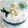 出産祝いに、くまさんのダイパーケーキS【ブルーリボン】1段Cake 大反響の赤ちゃんの為に使えるギフト★キュートな「紙オムツケーキ」 【おむつケーキ 出産祝い ダイバーケーキ SASSY サッシー ギフト】.