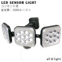 ☆ムサシ RITEX センサーライト/投光器 LED 100V フリーアーム式 人感センサー内蔵 防雨形 12W×3灯 ひもスイッチ付 LEDAC3036