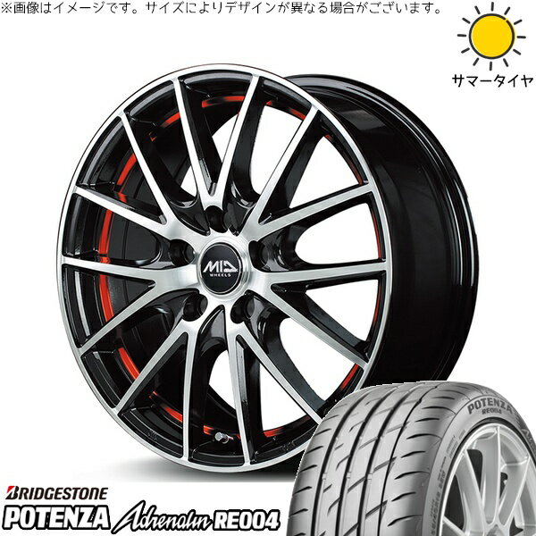 CRZ セレナ プレマシー シビック 205/55R16 サマータイヤ ホイール 4本セット 新品 | ブリヂストン (BRIDGESTONE) ポテンザ アドレナリン RE004 × エムアイディー (MID) MIDホイール RX27 ブラックメタリックポリッシュ/アンダーカットレッド 16インチ 6.5J +48 5穴114.3