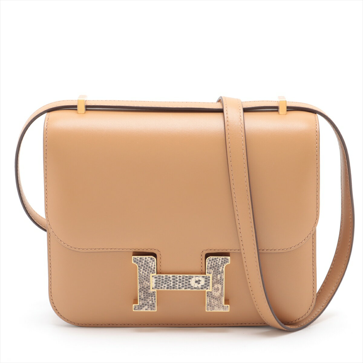 【中古】エルメス コンスタンス3 ミニ18 ミロワール ヴォ―タデラクト×リザード ビスキュイ ゴールド金具 B:2023年