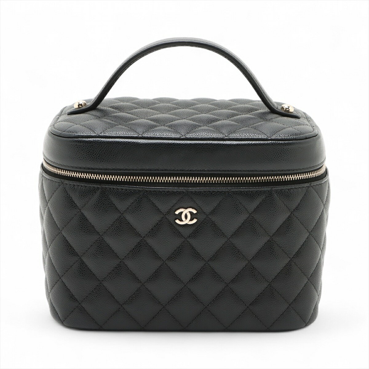 【中古】シャネル マトラッセ キャビアスキン バニティバッグ ブラック ゴールド金具 ランダムシリアル ミラー付き