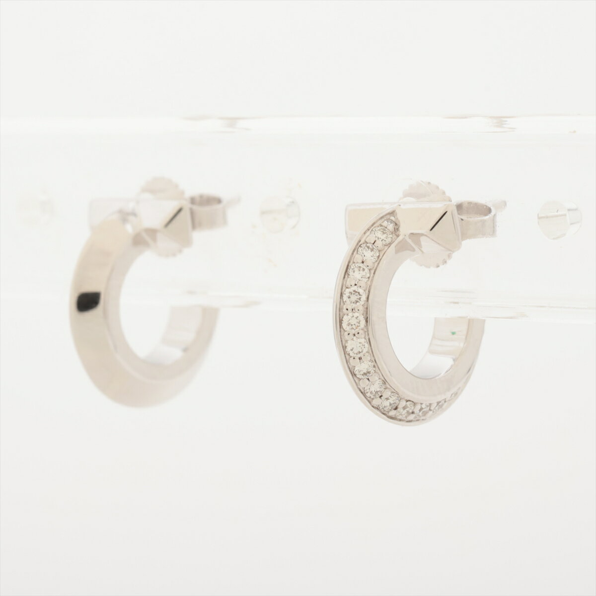 【中古】ティファニー Tワン フープ ダイヤ ピアス 750(WG) 6.8g d0.20 d0.20