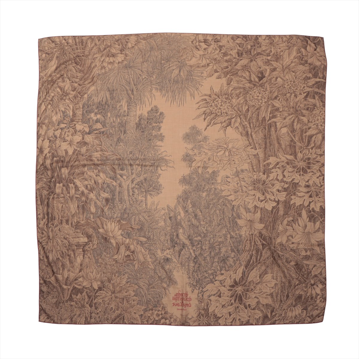 【中古】エルメス カレジェアン BOTANICO DI PALERMO パレルモの植物園にて スカーフ カシミヤ×シルク ブラウン
