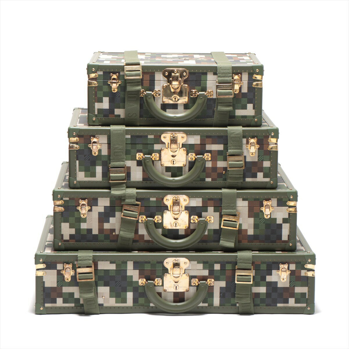 【中古】ヴィトン ダミエ グラフィットピクセル トランクタワー M10375 グリーン 4点セット