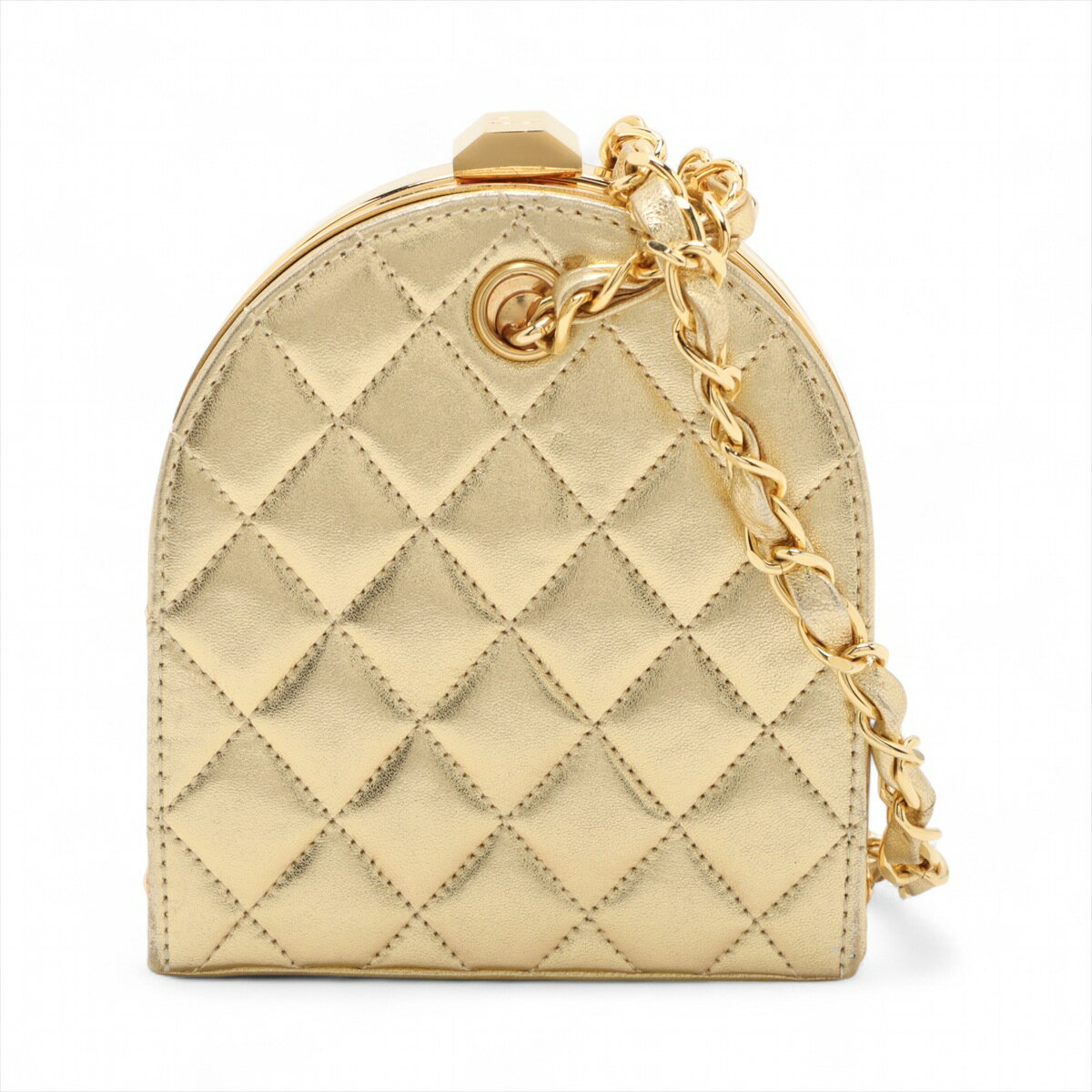 【中古】シャネル マトラッセ ラムスキン がま口 チェーンバッグ がま口 ゴールド ゴールド金具 1番台