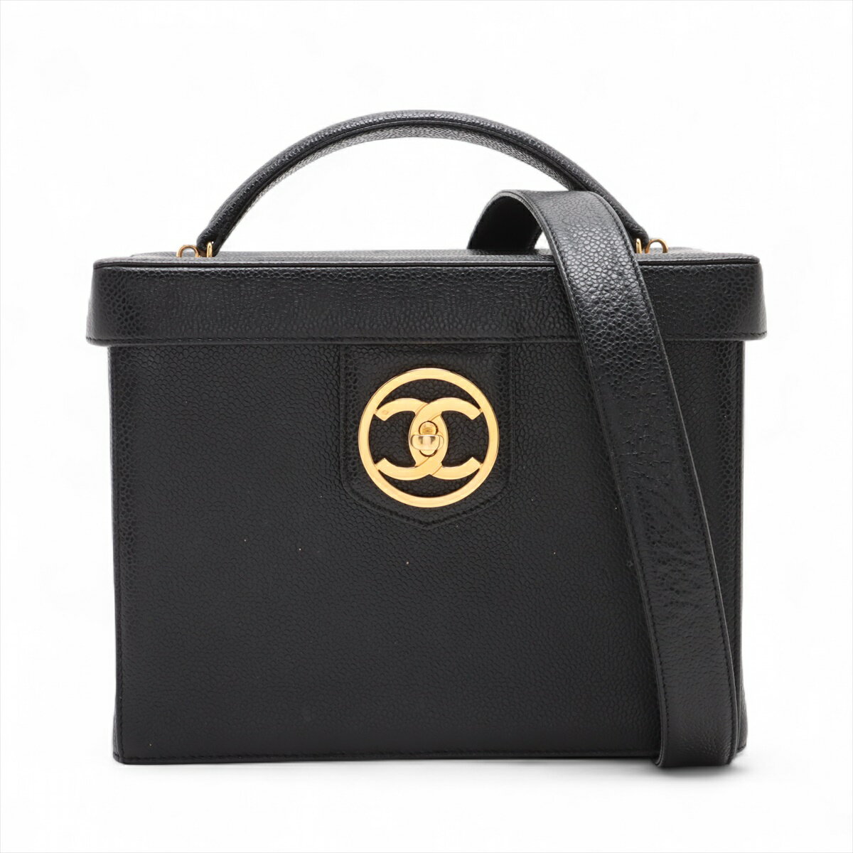 【中古】シャネル ココマーク キャビアスキン バニティバッグ 2WAY ブラック ゴールド金具 3番台