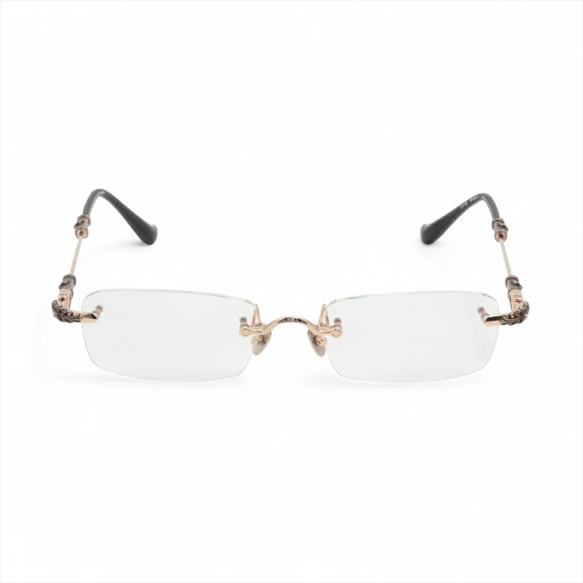 【中古】クロムハーツ メガネ メタル 55□20-144 シルバー×ブラック PILLS III フローラルテンプル リムレス