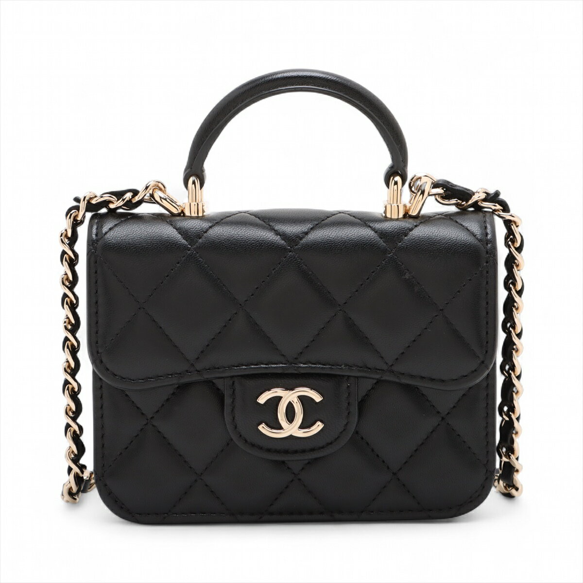 【中古】シャネル マトラッセ ラムスキン 2WAYショルダーバッグ ブラック ゴールド金具 31番台 AP2200