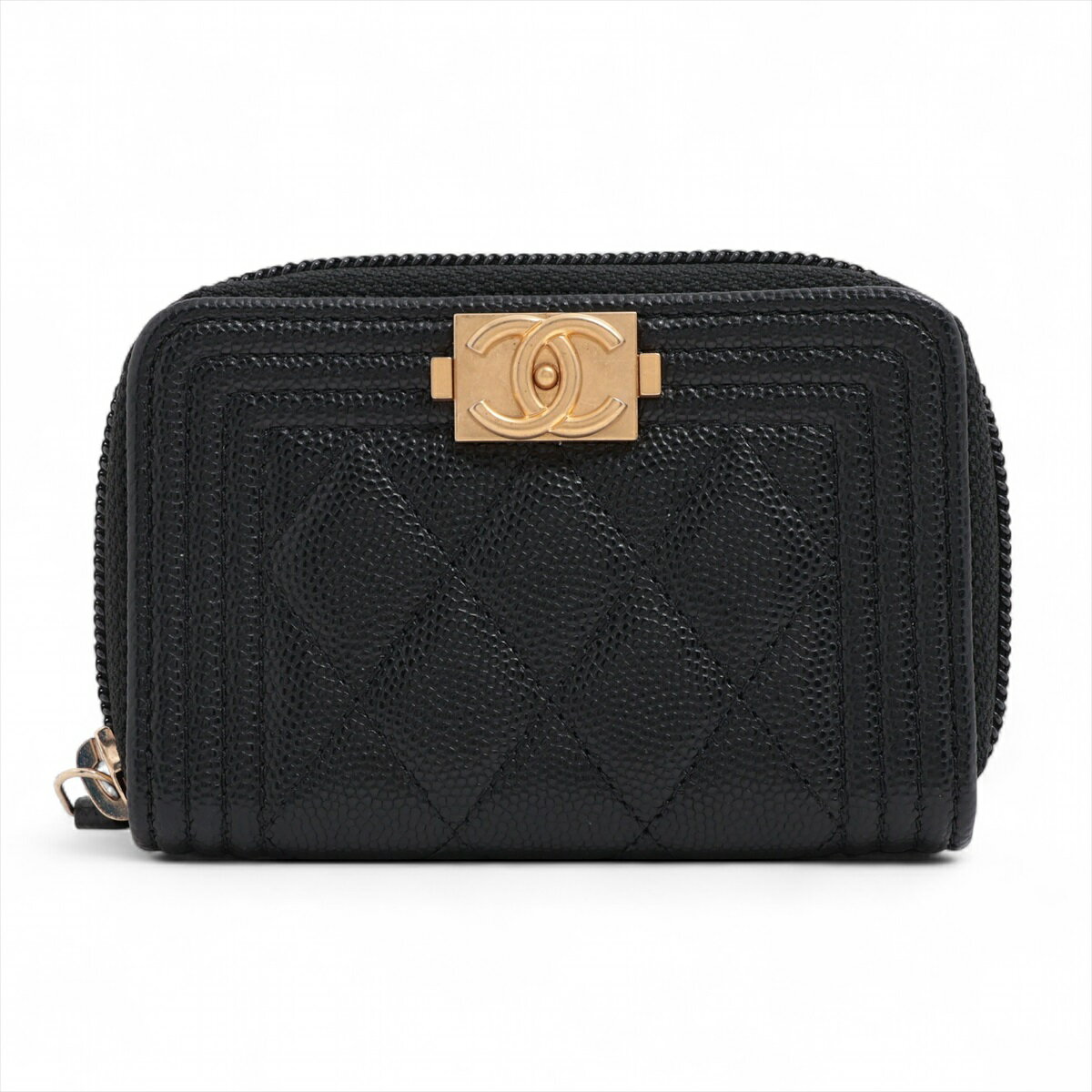 【中古】シャネル ボーイシャネル キャビアスキン コインケース ブラック ゴールド金具 31番台