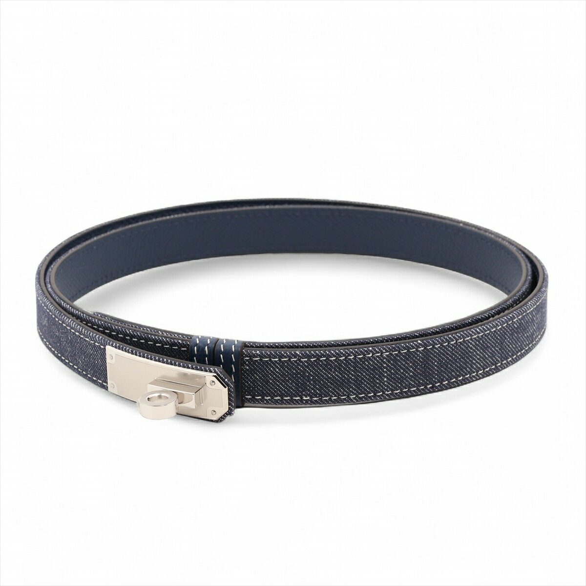 【中古】エルメス ケリー W:2024 ベルト デニム×レザー ブルー