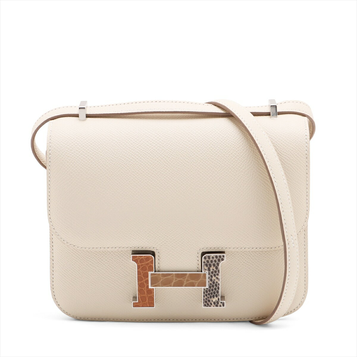 【中古】エルメス コンスタンス3 ミニ18 ミロワール ヴォーエプソンxアリゲーターxリザード クレ シルバー金具 W:2024年 ミラー付き