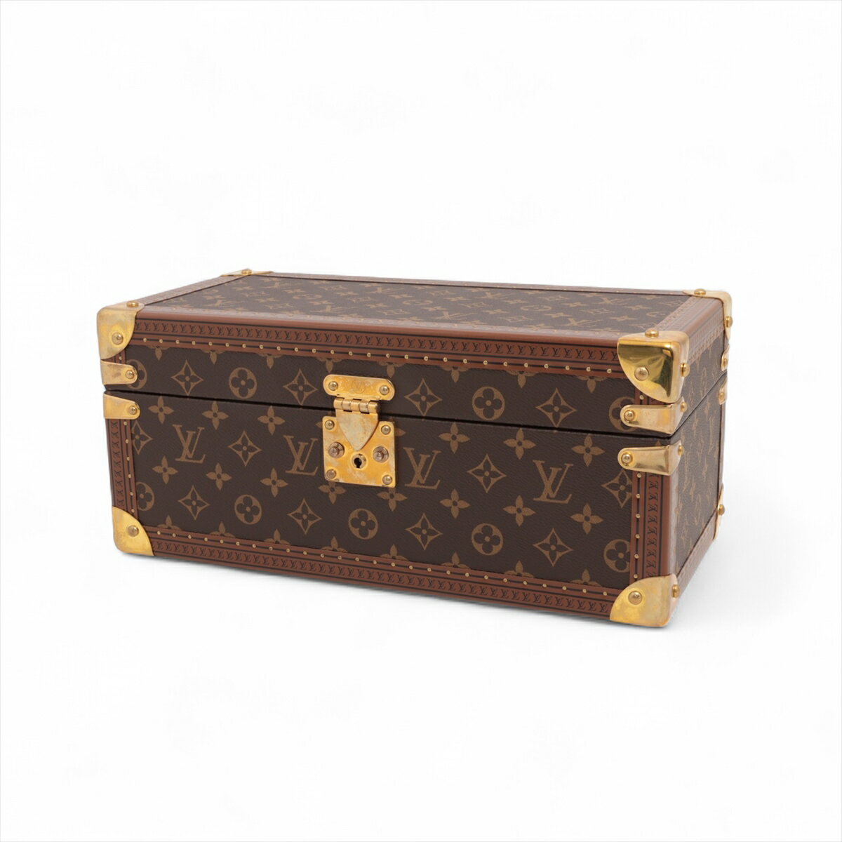 【中古】ヴィトン モノグラム コフレ アクセソワール M20209 ブラウン×ベージュ アクセサリーケース RFID反応あり 鍵2つ 鍵開閉難あり