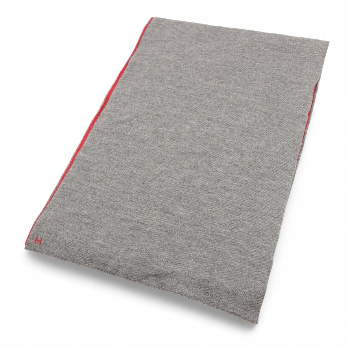【中古】エルメス Hロゴ マフラー カシミヤ×シルク グレー×レッド
