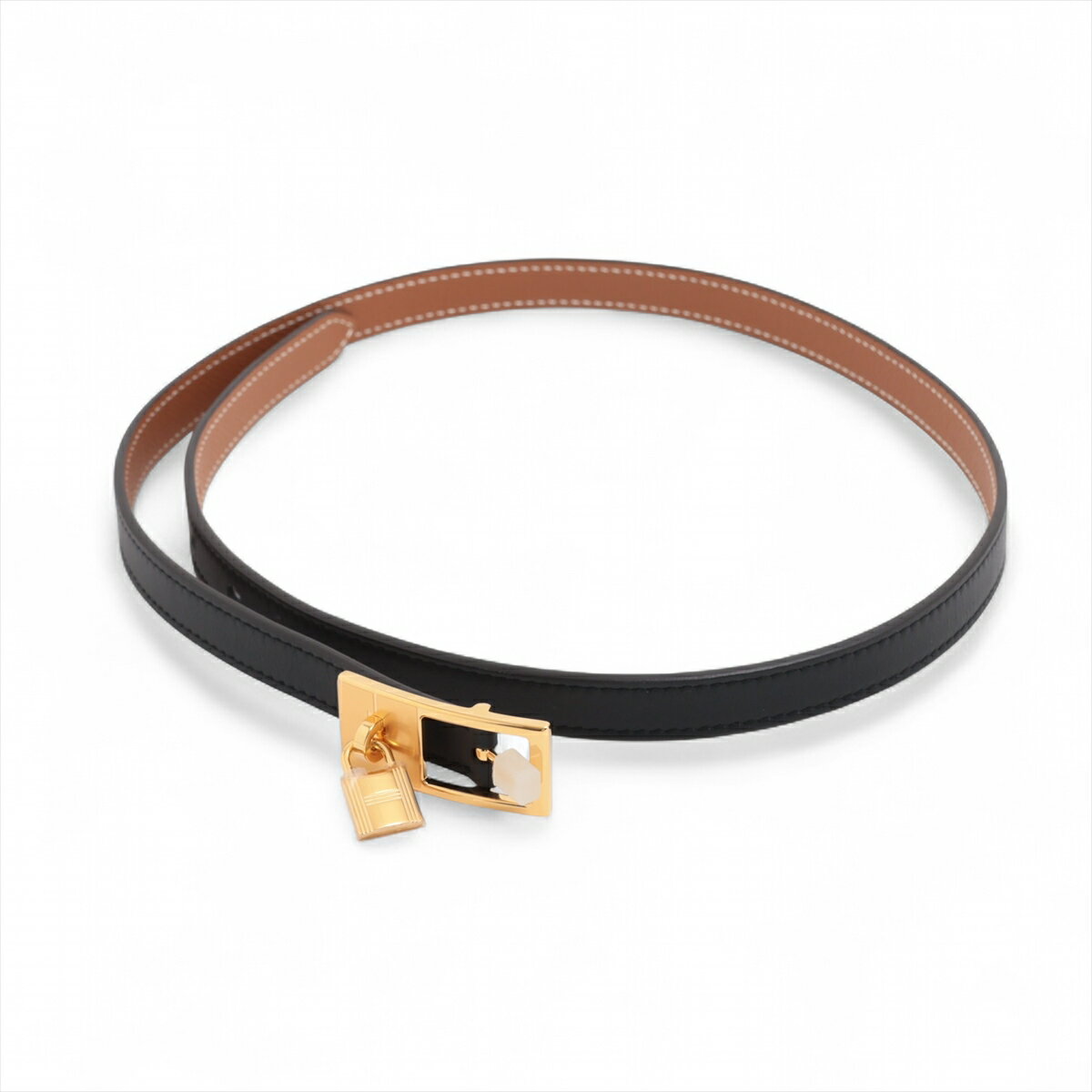 【中古】エルメス ラッキー15 リバーシブル カデナ U刻印：2022 ベルト 75 ヴォースイフト×ヴォーエプソン ブラック×ゴールド