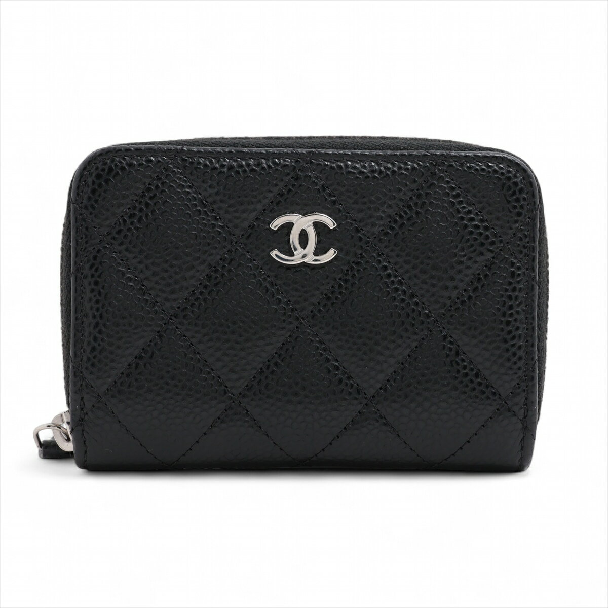 【中古】シャネル マトラッセ キャビアスキン コインケース ブラック シルバー金具 ランダムシリアル