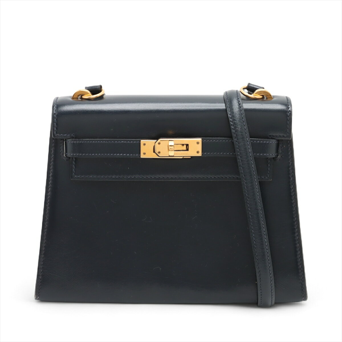 【中古】エルメス ミニケリー20 セリエ ボックスカーフ ブルーインディゴ ゴールド金具 ○O:1985年