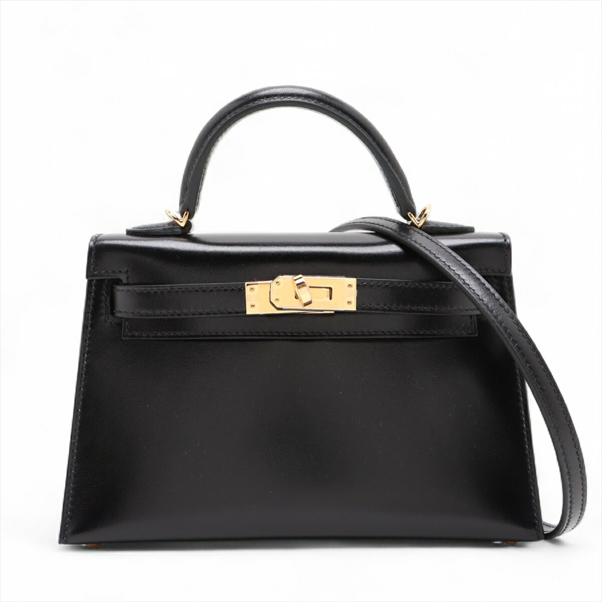 【中古】エルメス ミニケリー20 セリエ ボックスカーフ ブラック ゴールド金具 K:2025年