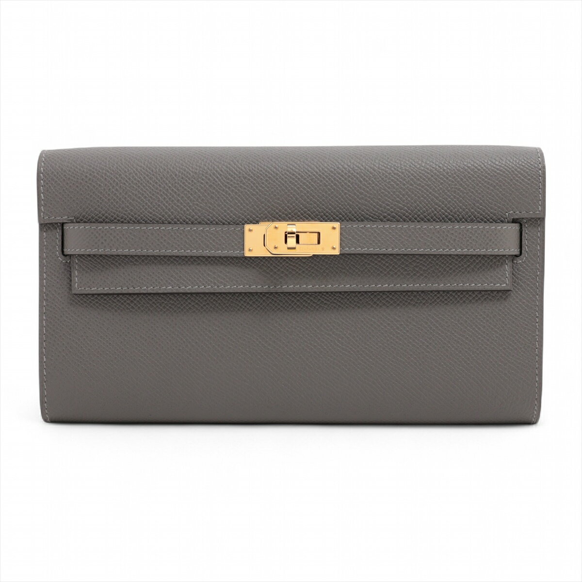 【中古】エルメス ケリーウォレット トゥーゴー ヴォーエプソン ショルダーウォレット グレー ゴールド金具 W:2024年