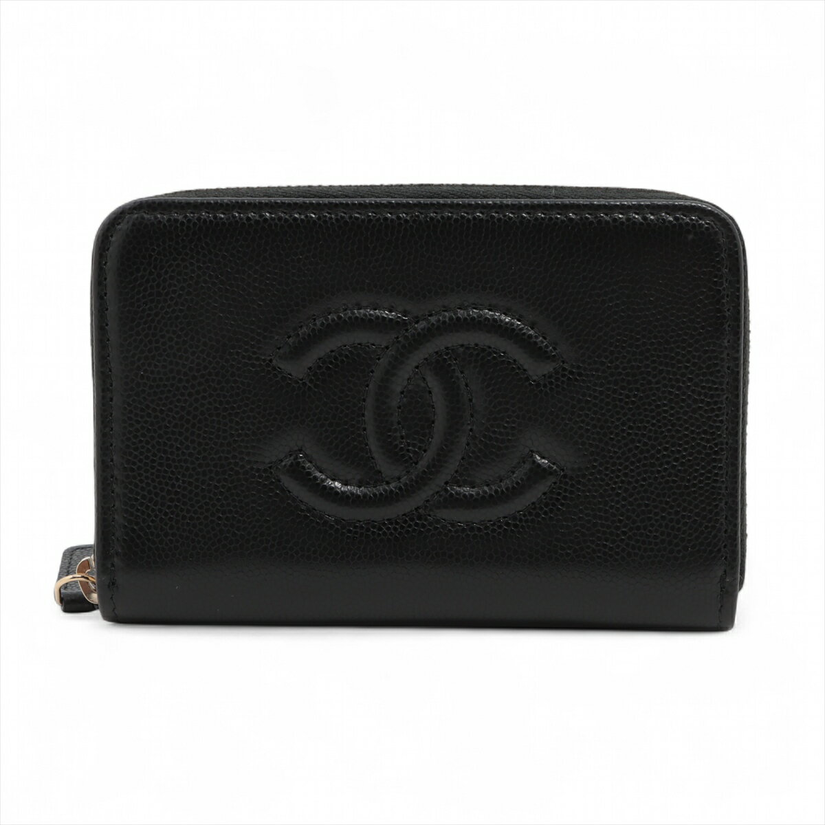 【中古】シャネル ココマーク キャビアスキン コインケース ブラック ゴールド金具 ランダムシリアル