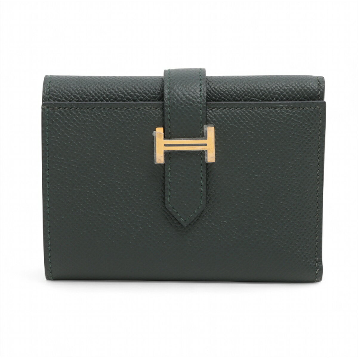 【中古】エルメス ベアン 三つ折り ヴォーエプソン コンパクトウォレット ヴェールフォンセ ゴールド金具 W:2024年