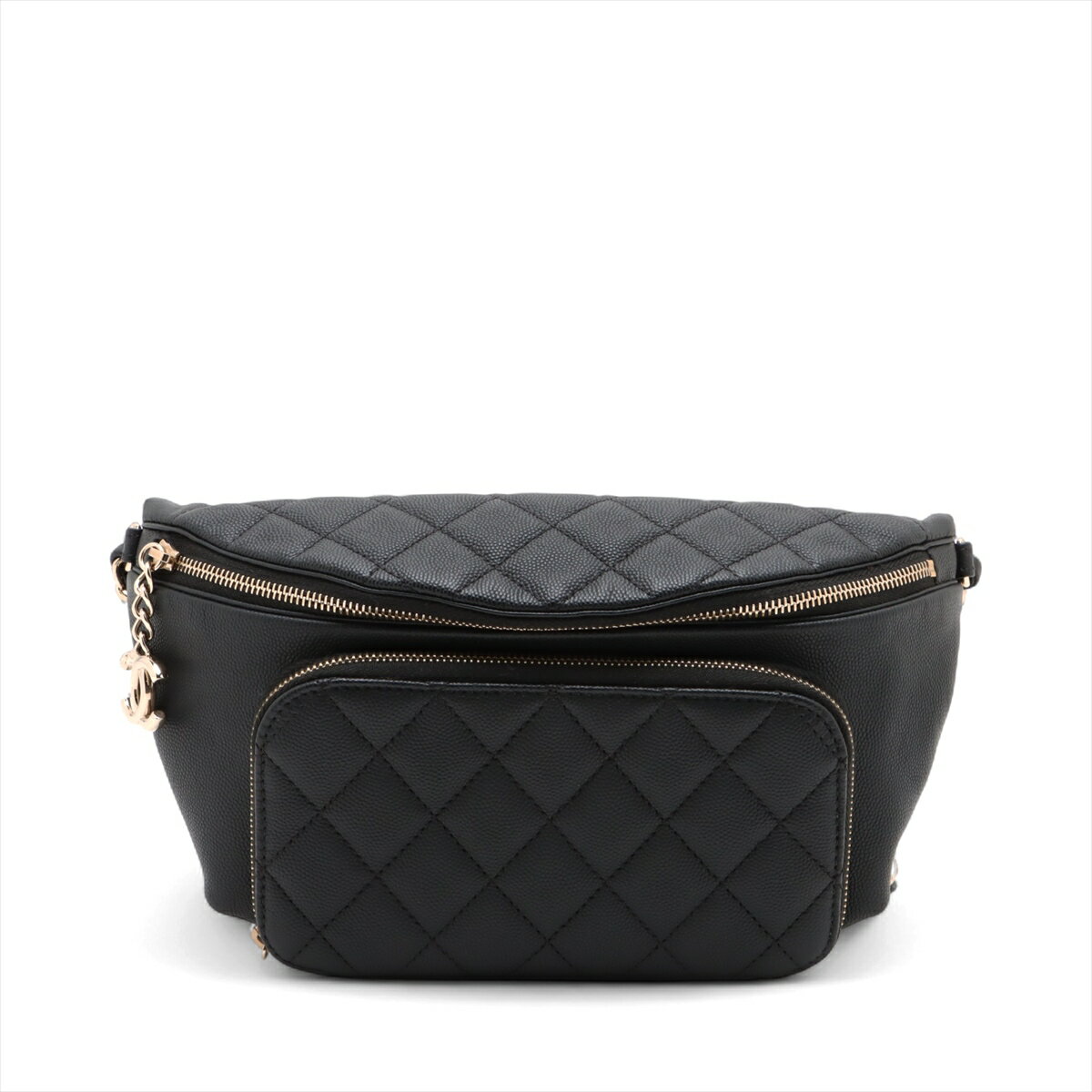 【中古】シャネル マトラッセ キャビアスキン ボディバッグ ブラック ゴールド金具 28番台