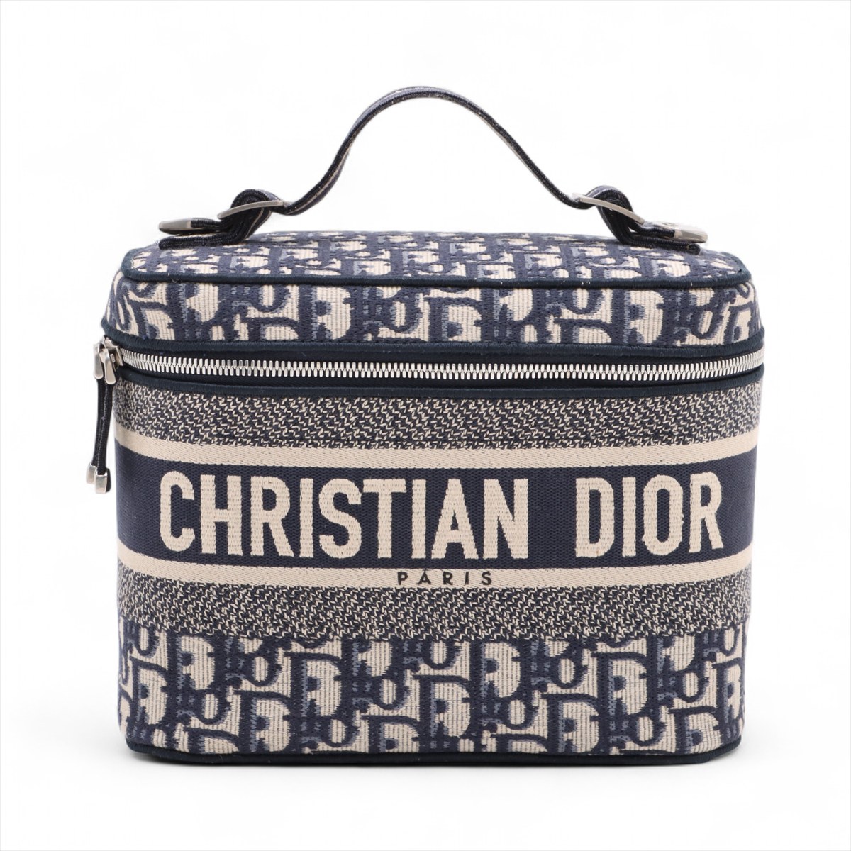 【中古】クリスチャンディオール オブリーク キャンバス バニティバッグ ネイビー