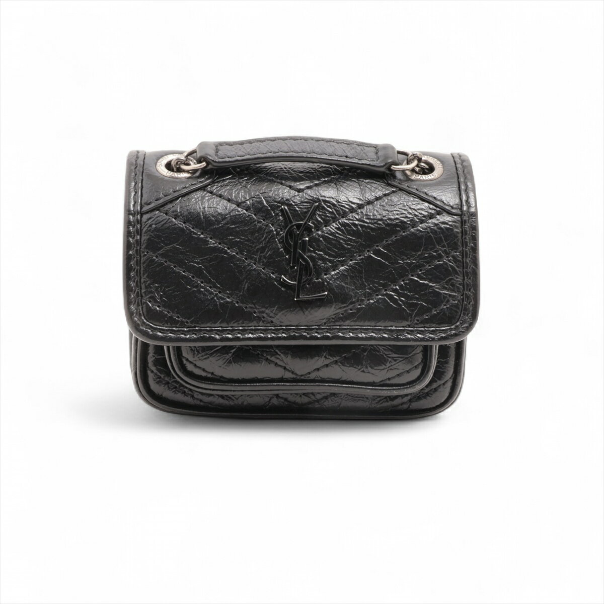 【中古】サンローラン レザー ポーチ ブラック BRS823951