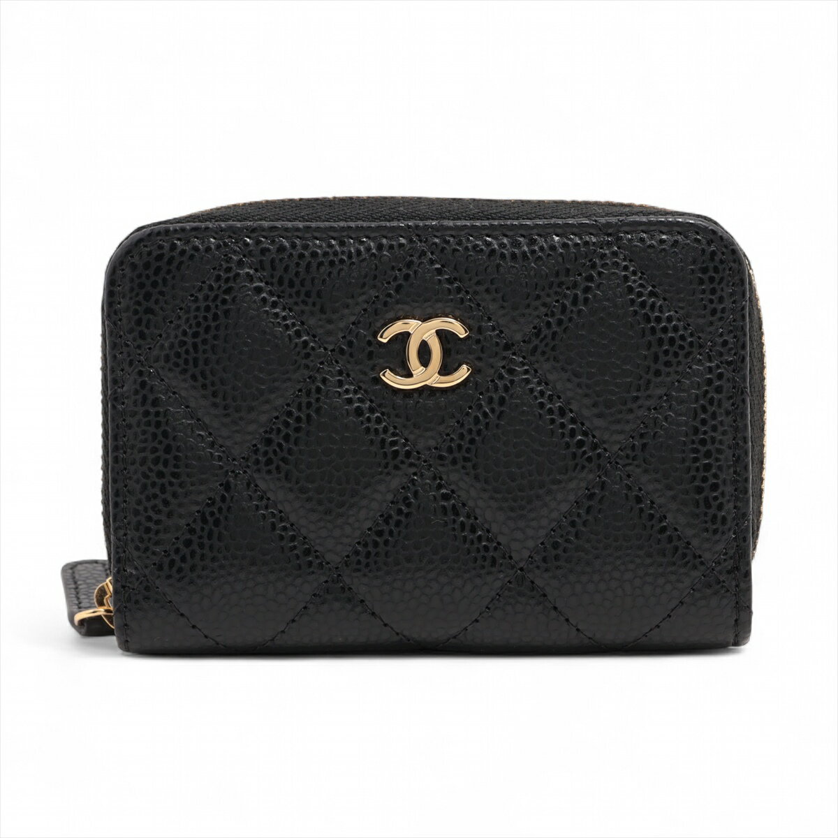【中古】シャネル マトラッセ キャビアスキン コインケース ブラック ゴールド金具 ランダムシリアル