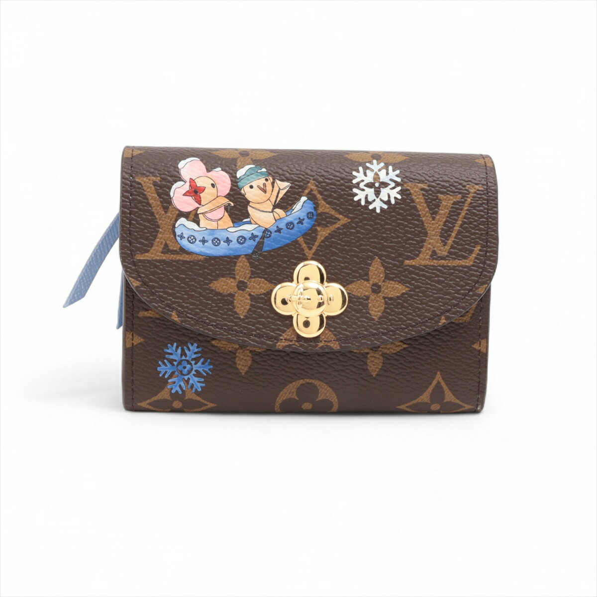 【中古】ヴィトン モノグラム ポルトモネ・ロザリ M15323 ブラウン×ブルー コインケース RFID反応有