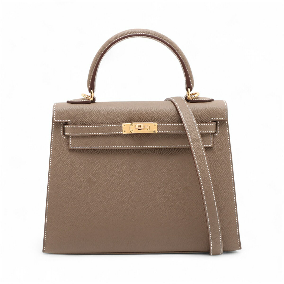 【中古】エルメス ケリー25 セリエ ヴォーエプソン エトゥープ ゴールド金具 K:2025年