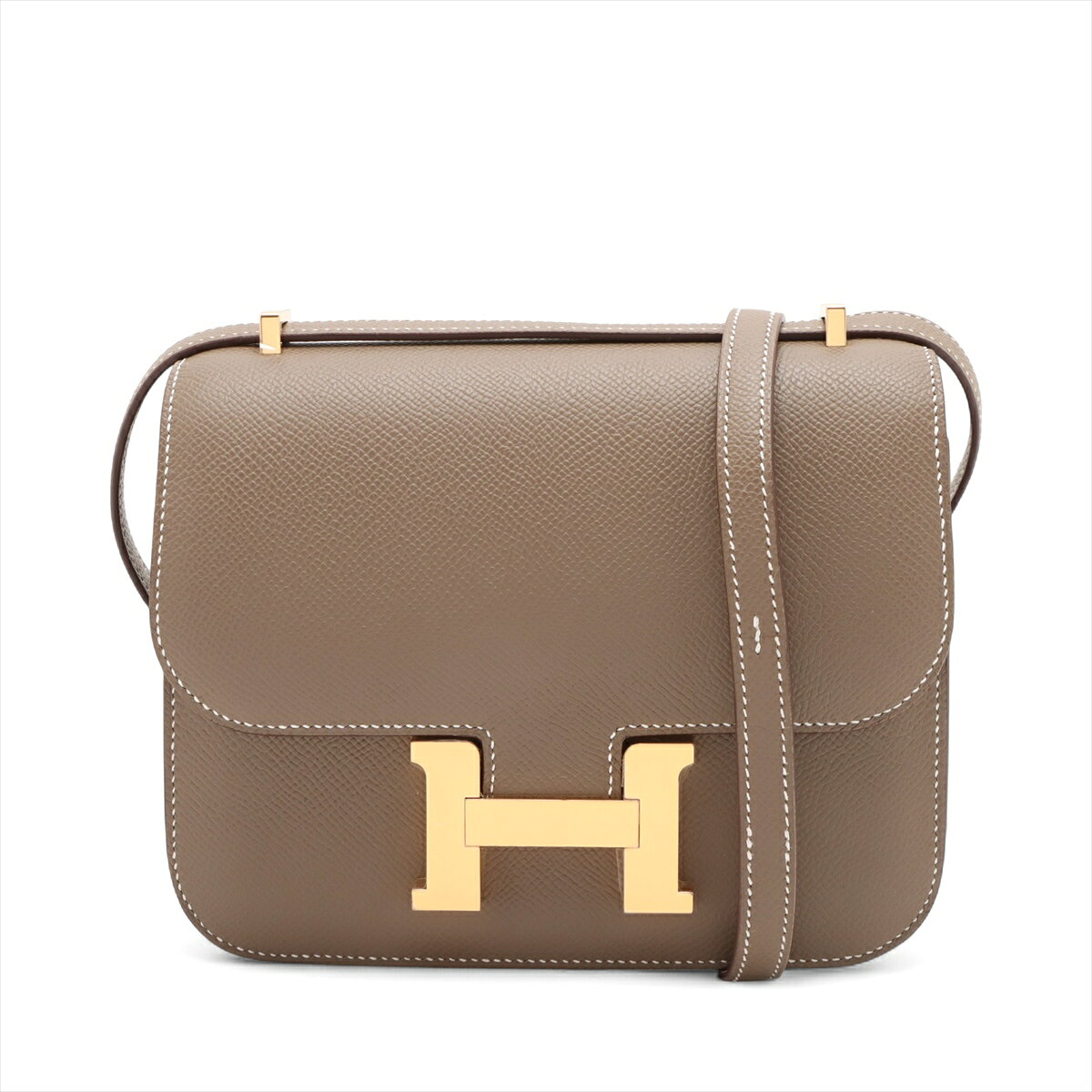 【中古】エルメス コンスタンス3 ミニ18 ミロワール ヴォーエプソン エトゥープ ゴールド金具 K:2025年 ミラー付き