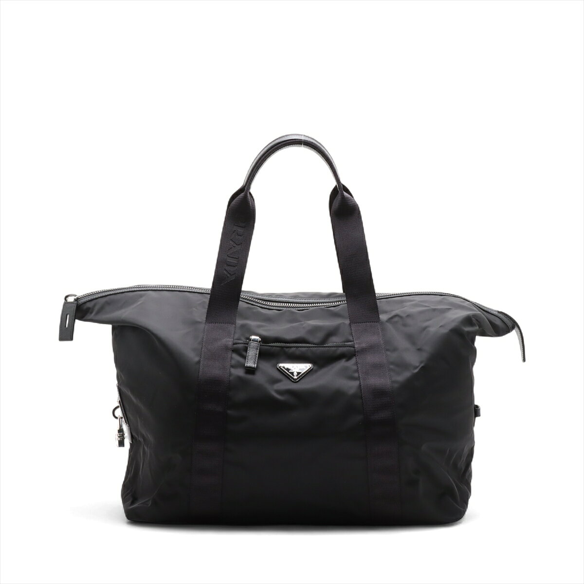 【中古】プラダ テスート ナイロン ボストンバッグ ブラック カデナ暗証番号00