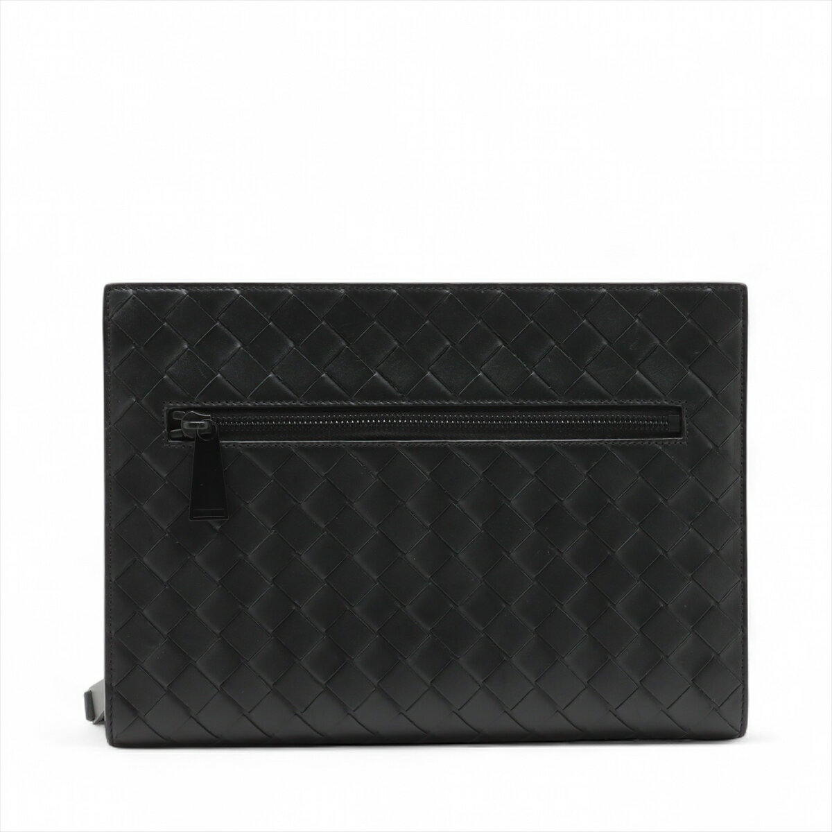 【中古】ボッテガヴェネタ イントレチャート レザー クラッチバッグ ブラック