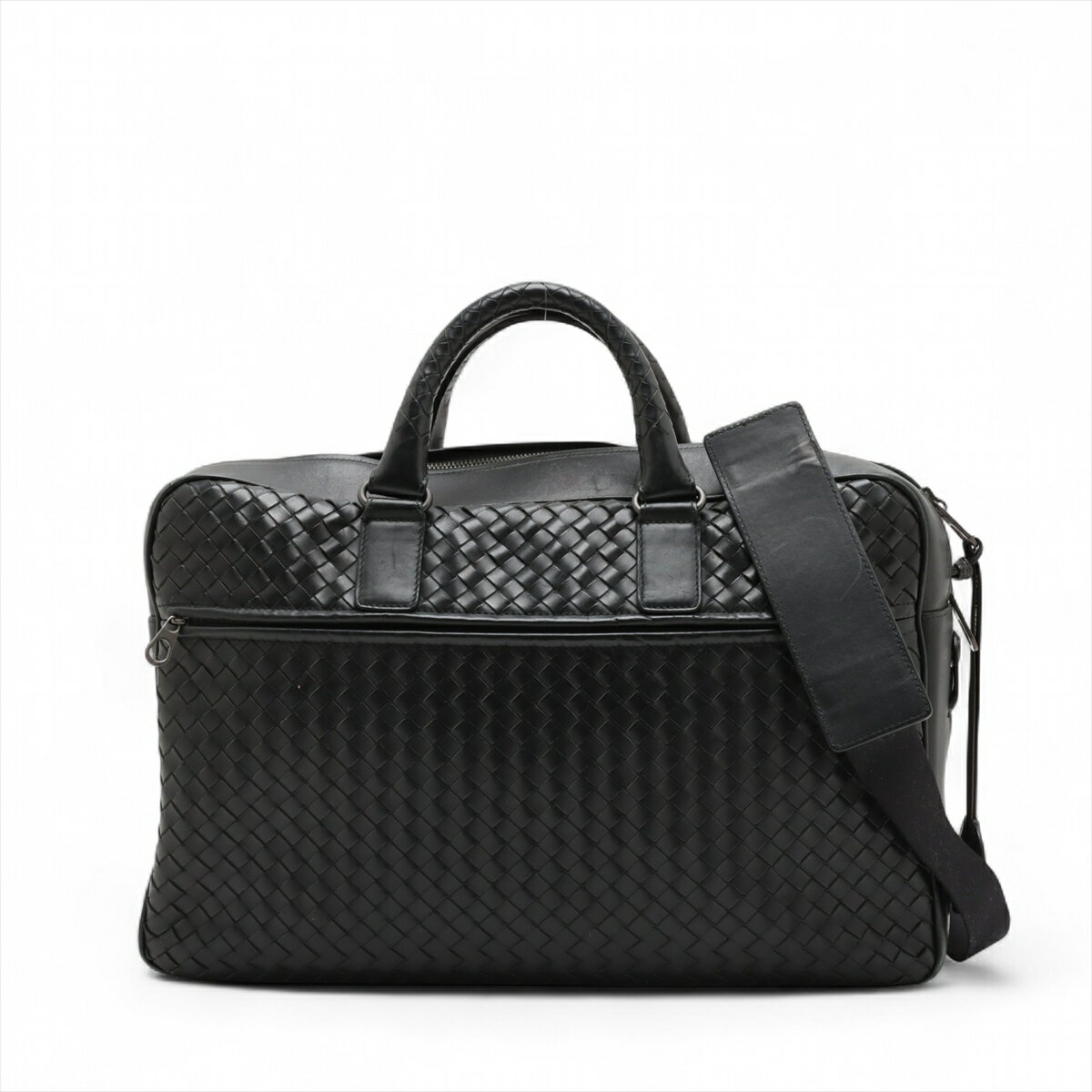 【中古】ボッテガヴェネタ イントレチャート レザー 2WAYビジネスバッグ ブラック