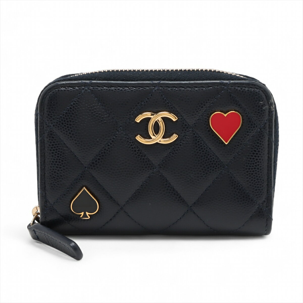 【中古】シャネル マトラッセ キャビアスキン コインケース ネイビー ゴールド金具 ランダムシリアル