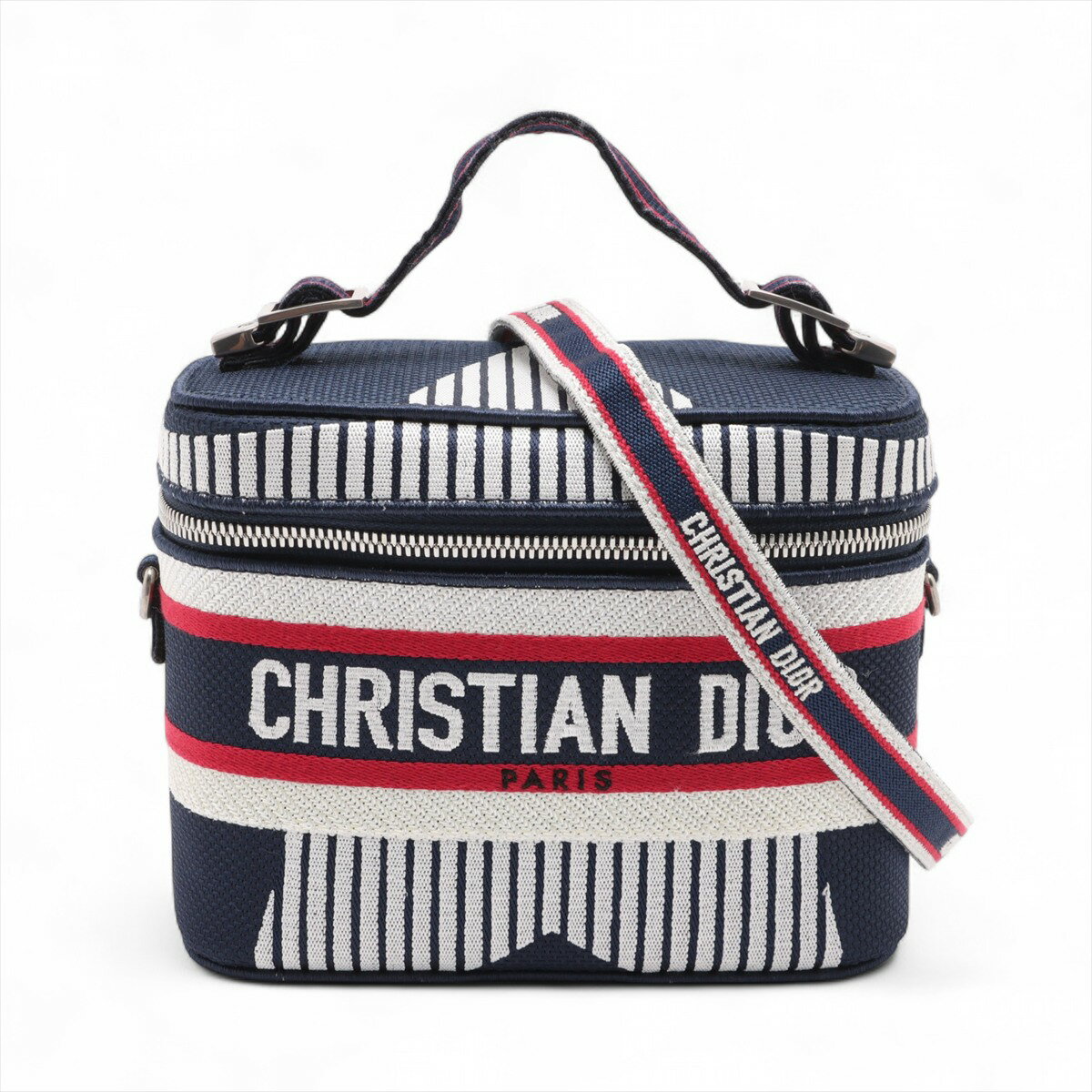 【中古】クリスチャンディオール キャンバス 2WAYバニティバッグ ネイビー