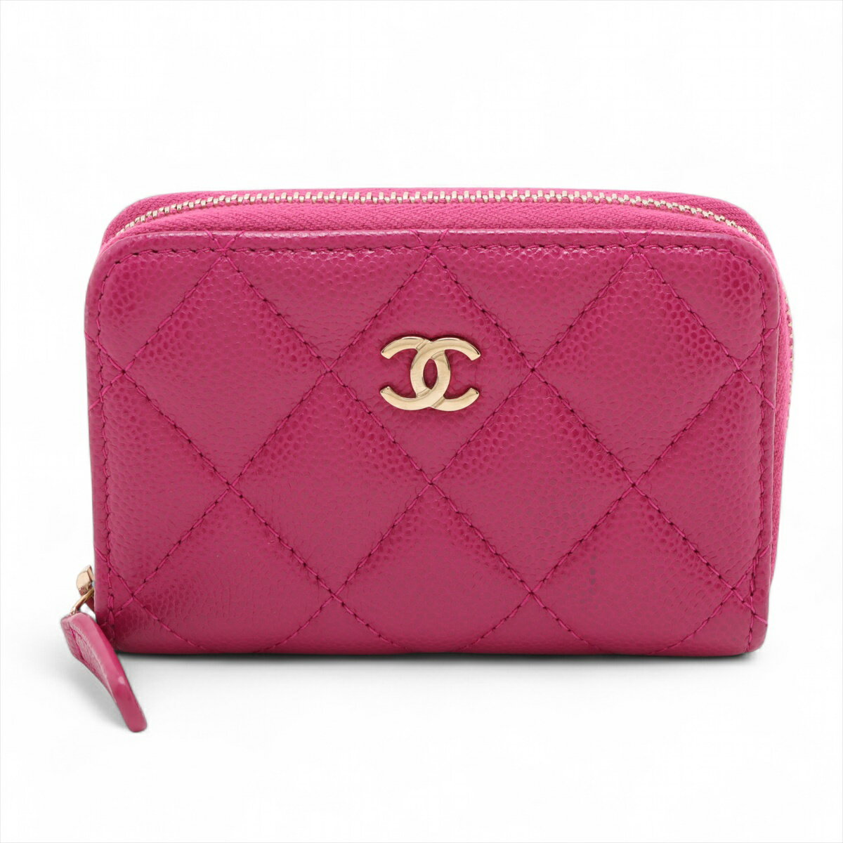 【中古】シャネル マトラッセ キャビアスキン コインケース ピンク ゴールド金具 ランダムシリアル