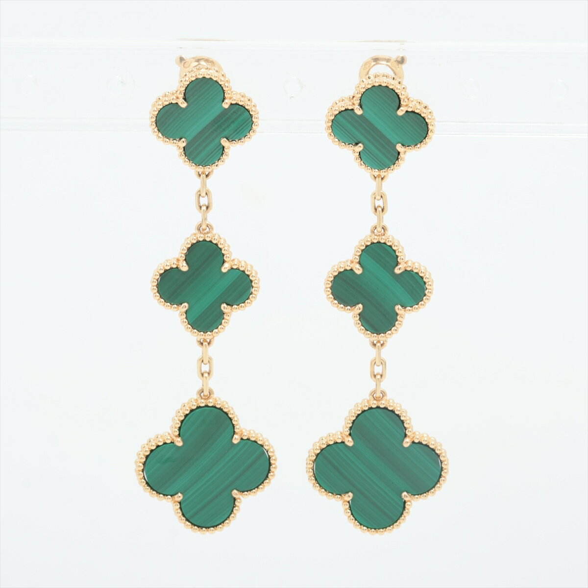 【中古】ヴァンクリーフ&アーペル マジックアルハンブラ マラカイト ピアス 750(YG) 19.7g