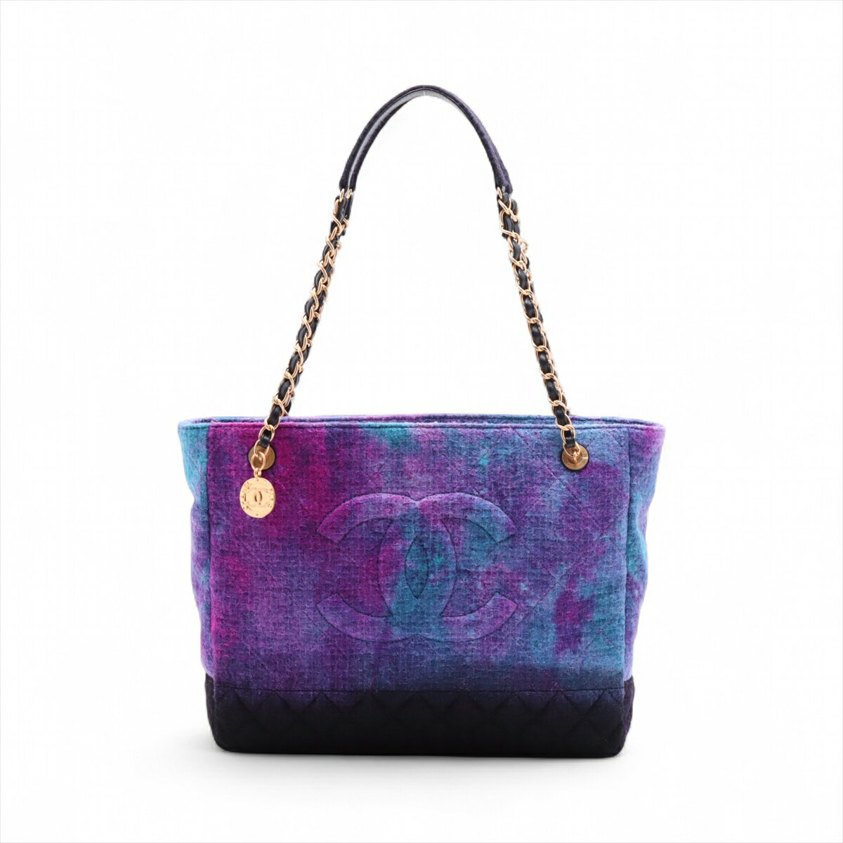 【中古】シャネル マトラッセ ウール チェーントートバッグ パープル ゴールド金具 30番台 AS1876