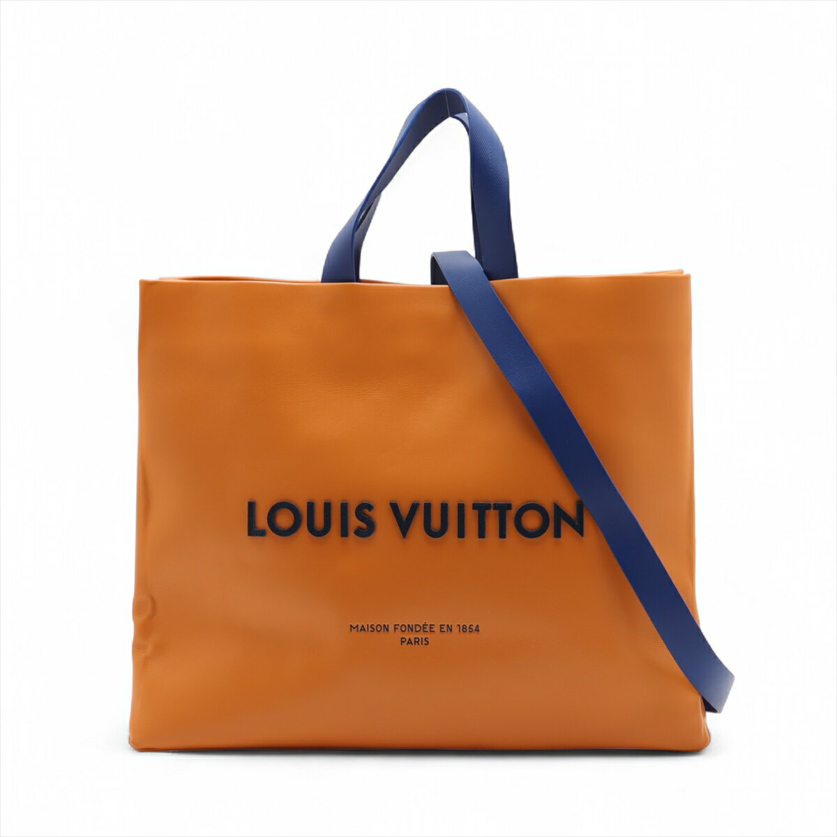 【中古】ヴィトン ロゴ ショッパー トート MM M24457 オレンジ RFID反応あり
