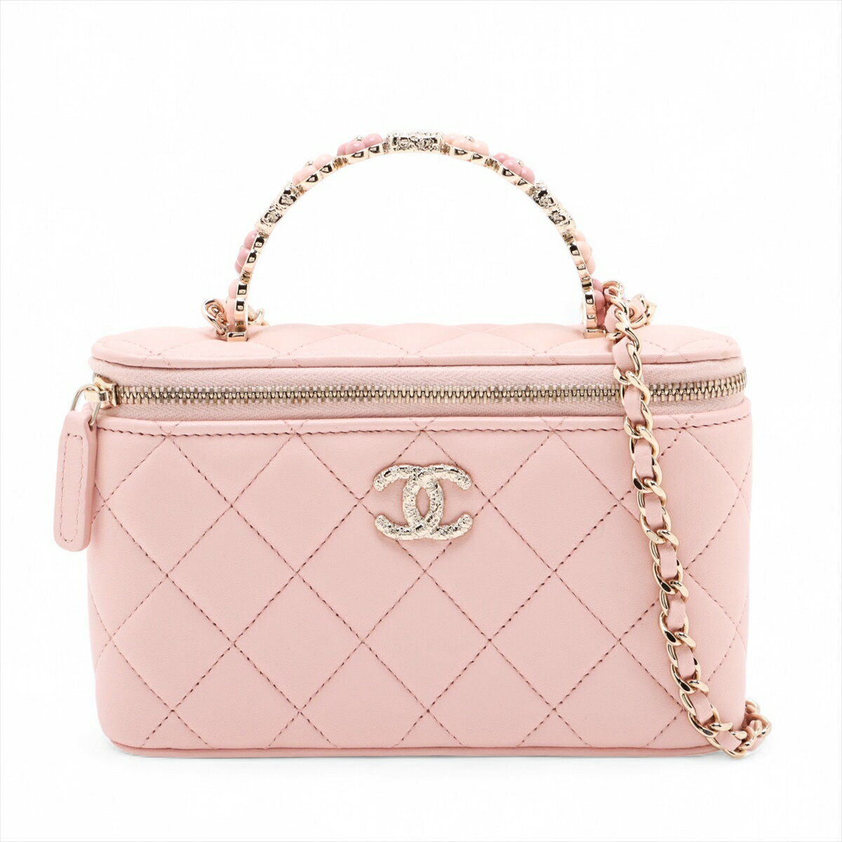 【中古】シャネル マトラッセ ラムスキン 2WAYショルダーバッグ バニティ ピンク ゴールド金具 ランダムシリアル AP3576