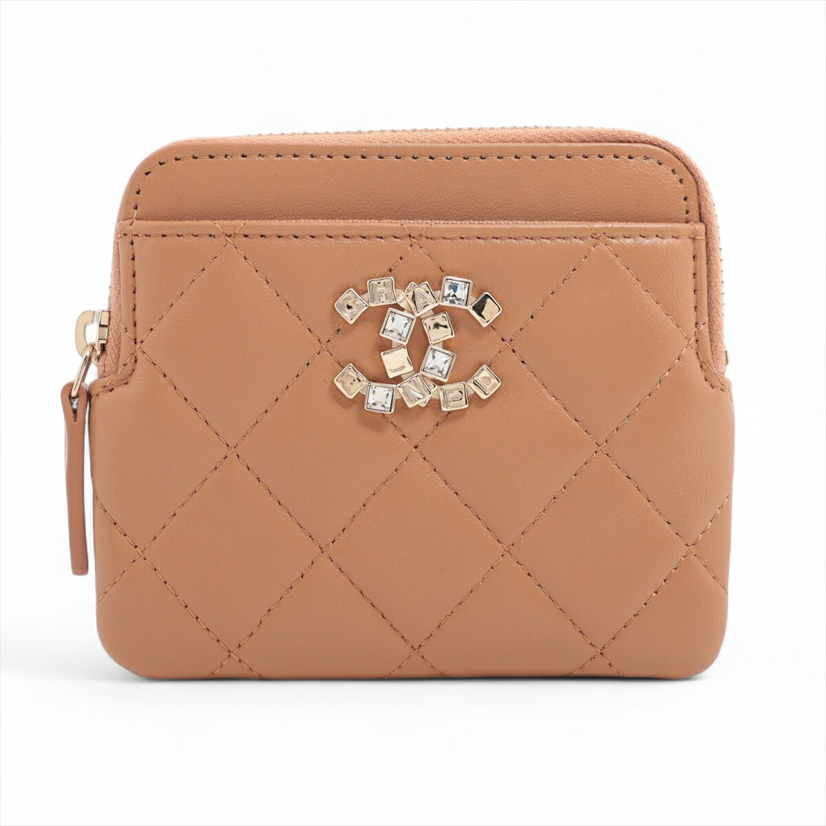 【中古】シャネル マトラッセ ラムスキン コインケース キャメル ゴールド金具 ランダムシリアル 限定ロゴ