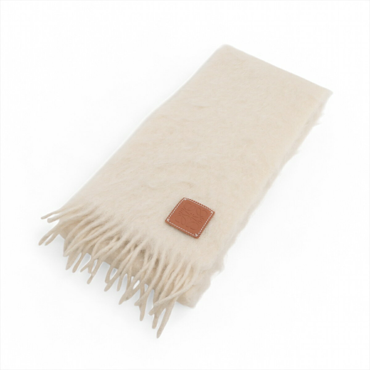 【中古】ロエベ アナグラム マフラー モヘア×ウール×ナイロン アイボリー