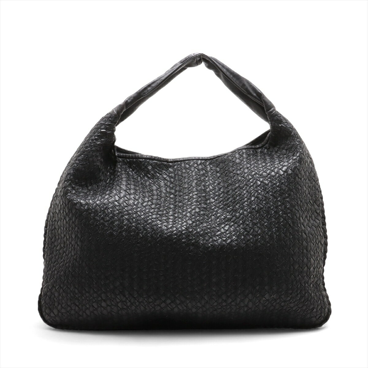 【中古】ボッテガヴェネタ イントレチャート ホーボー レザー トートバッグ ブラック