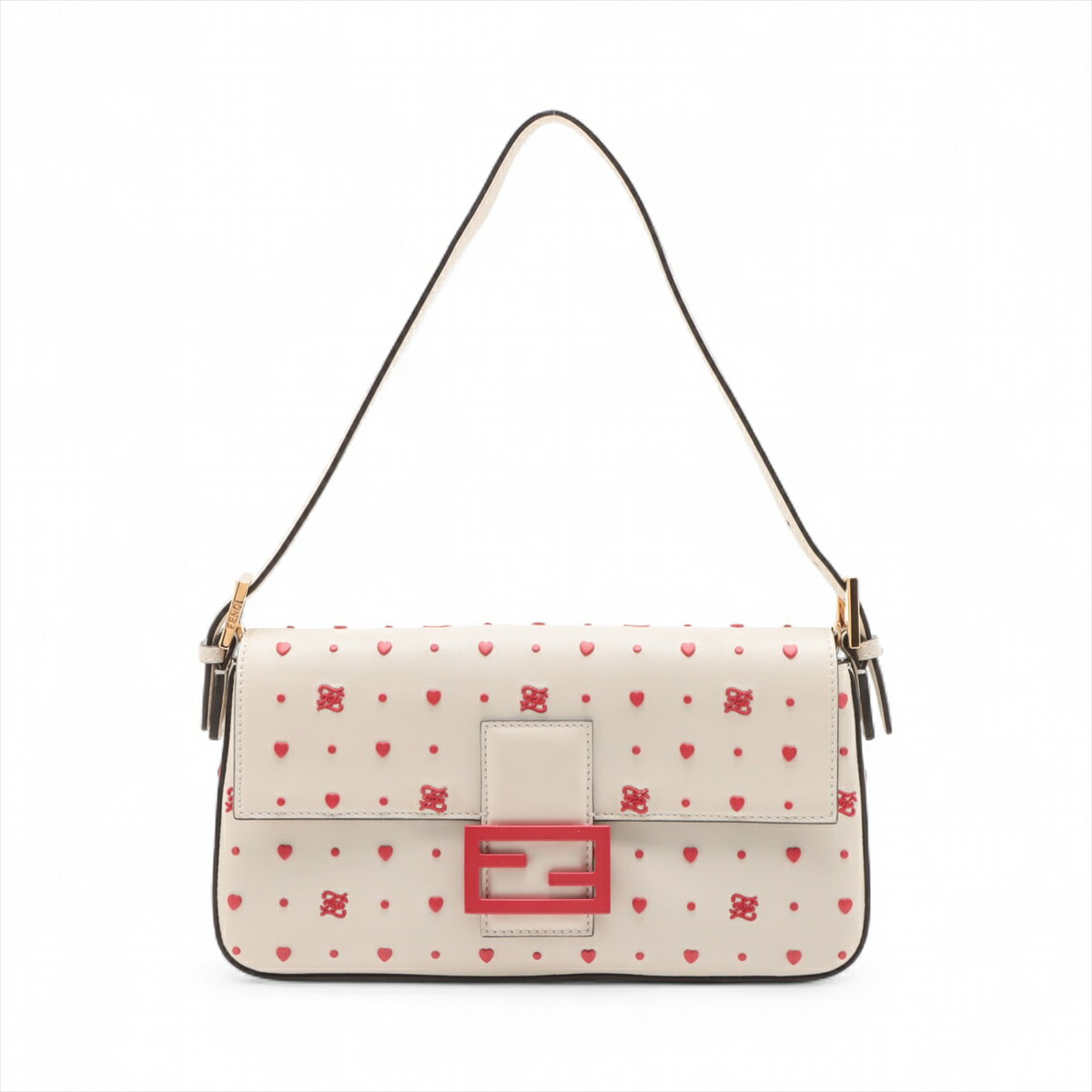 【中古】フェンディ バゲット1997 レザー ショルダーバッグ ホワイトxレッド 8BR792