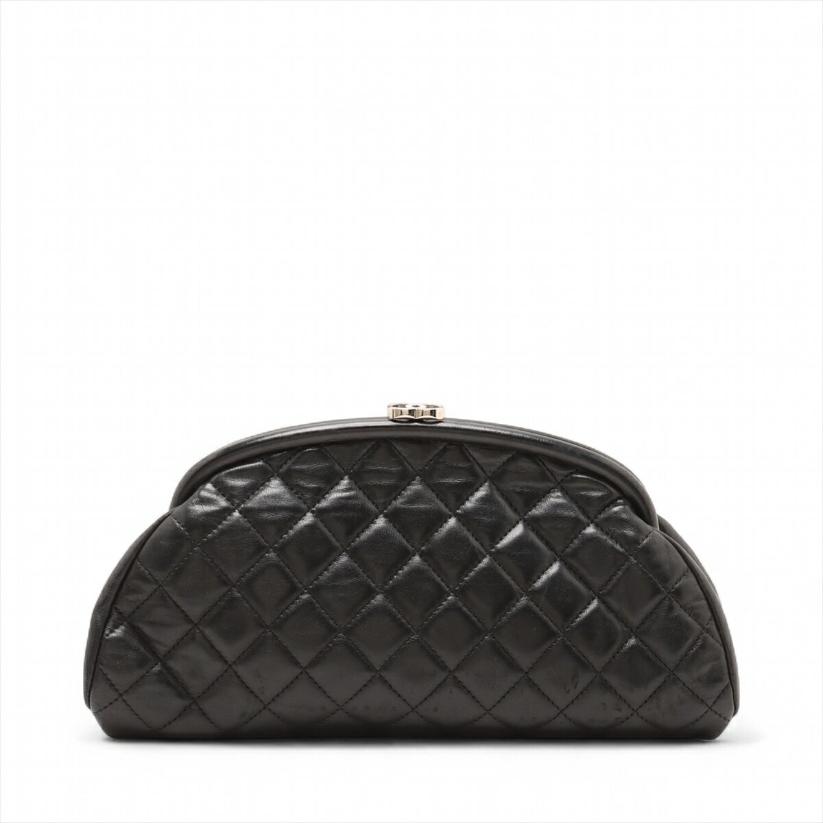 【中古】シャネル マトラッセ ラムスキン クラッチバッグ がま口 ブラック シルバー金具 11番台