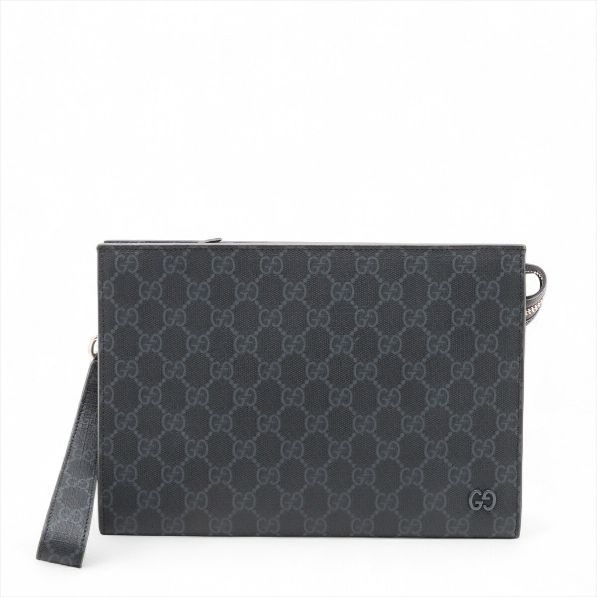 【中古】グッチ GGスプリーム PVCxレザー クラッチ ブラック 768255