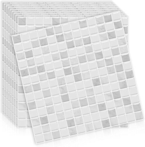 MORCARTタイルシール 防水 耐熱 キッチン 洗面所 トイレ DIY 家具やアイテムの装飾 モザイクタイルシート 壁紙シール 3D リメイクシート (25x25cm, グレー)