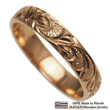 ハワイアンジュエリー リング 指輪 オーダーメイド 重厚な立体感2mm厚 幅4mm 14K ゴールド ピンクゴールド バレルリング ハワイ製 手彫りリング メンズ レディース 結婚指輪 マリッジリング ウェディングリング 2号-28号