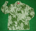 長袖アロハシャツ|AKIMI DESIGNS HAWAII(アキミデザインズハワイ)|ALONG030|メンズ|グリーン(抹茶色)|ツートーン|ハワイアンモチーフ柄|オーバーオールパターン|コットン35%ポリ65%|開襟(オープンカラー)|送料無料